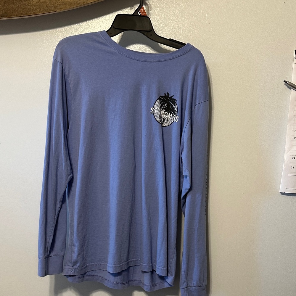 Blue Long Sleeve Shirt with Palm Tree Logo, Saint Thomas USVI
